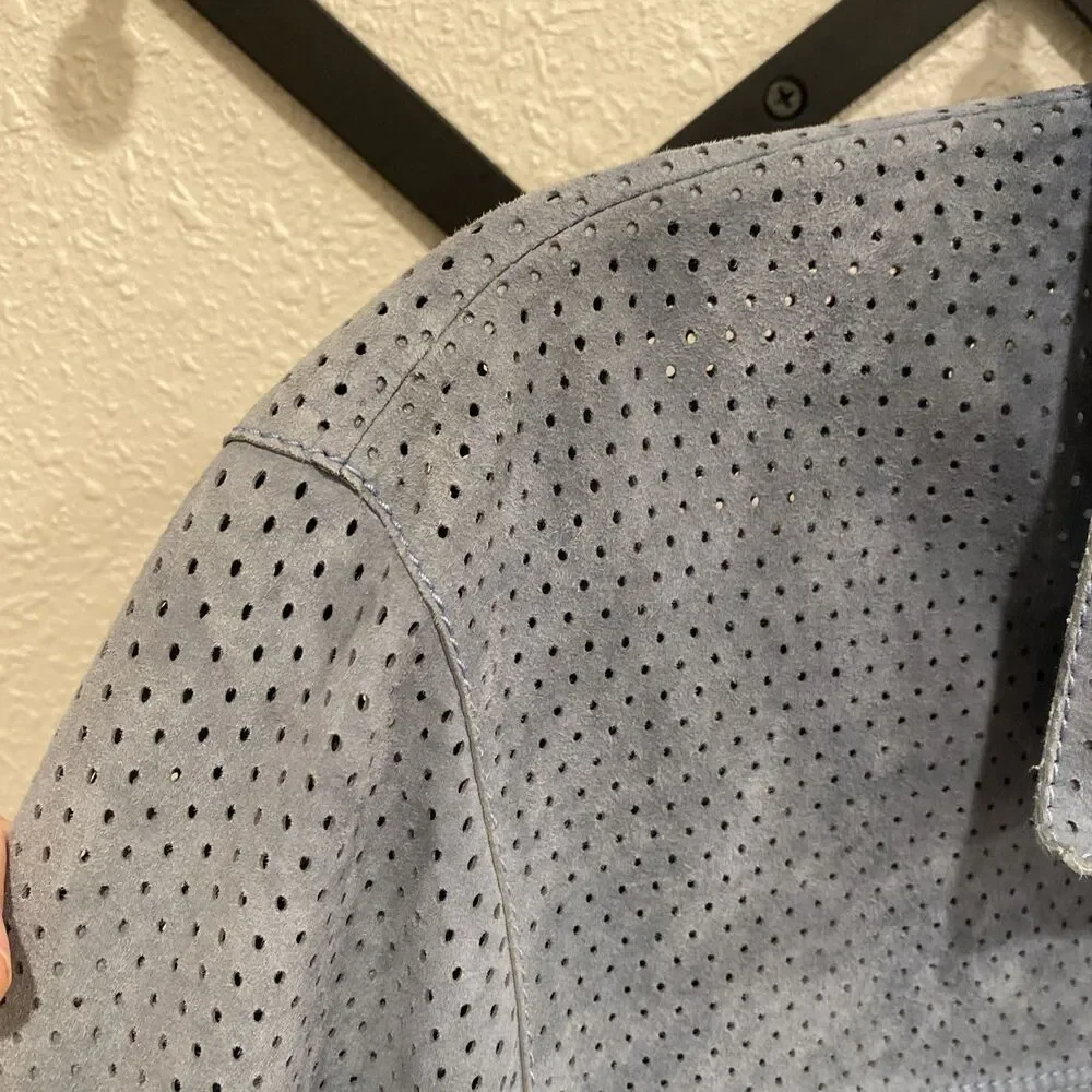 Lafayette 148 Ezra Harbor Blue Suede Shirt Jacket Medium - Picture 3 of 11